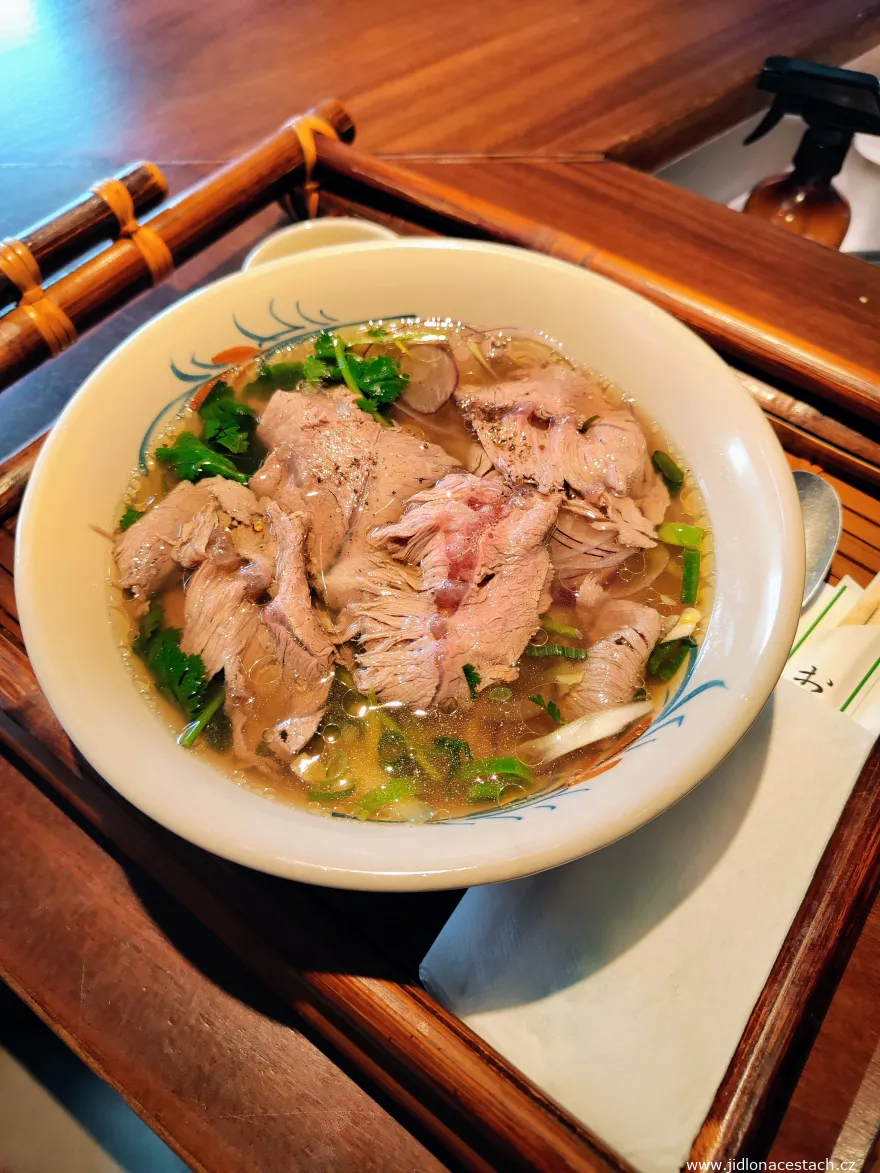 Phở bò chín: beef broth, house-made rice noodles, boiled brisket, pickled garlic, sriracha (March 2025). Phở bò chín: beef broth, house-made rice noodles, boiled brisket, pickled garlic, sriracha (March 2025).